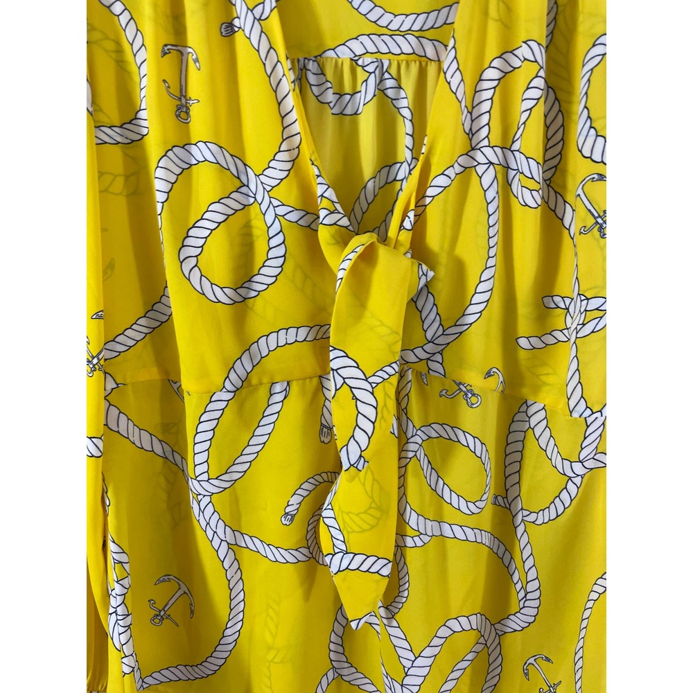 Cabi Yellow Nautical Blouse Size Small White Rope Long Sleeve Tie Neck V Neck - Picture 4 of 9